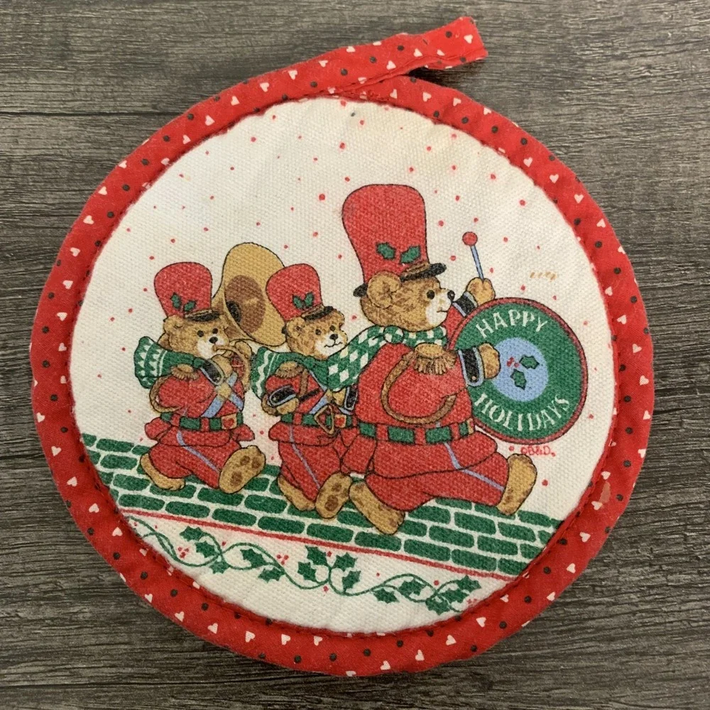 Vintage Christmas Teddy Bear Band Pot Holder Holiday Kitchen‎ Decor